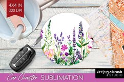 Wildflowers Car Coaster - Watercolor Flowers Coaster PNG Product Image 1