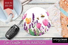 Wildflowers Car Coaster - Watercolor Flowers Coaster PNG Product Image 1
