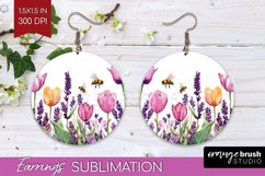 Wildflowers Round Earrings - Watercolor Flowers PNG Product Image 1