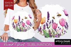 Wildflowers Round Tshirt Background - Watercolor Flowers PNG Product Image 1