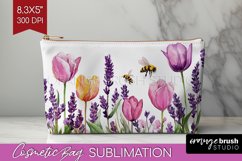 Wildflowers Cosmetic Bag - Watercolor Flowers Makeup Bag PNG Product Image 1