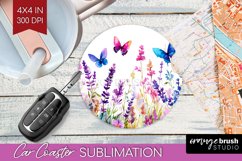 Wildflowers Car Coaster - Watercolor Flowers Coaster PNG Product Image 1