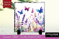 Wildflowers Slate PNG - Watercolor Flowers Square Slate Product Image 1