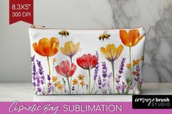 Wildflowers Cosmetic Bag - Watercolor Flowers Makeup Bag PNG Product Image 1