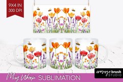 Wildflowers Mug Wrap - Watercolor Flowers Mug PNG Product Image 1