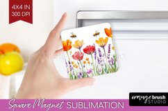 Wildflowers Magnet Sublimation - Watercolor Flowers Square Product Image 1
