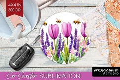 Wildflowers Car Coaster - Watercolor Flowers Coaster PNG Product Image 1