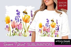 Wildflowers Square Tshirt Background - Watercolor Flowers Product Image 1