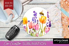 Wildflowers Car Coaster - Watercolor Flowers Coaster PNG Product Image 1
