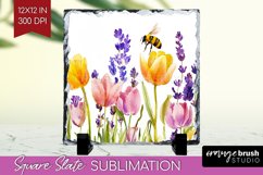 Wildflowers Slate PNG - Watercolor Flowers Square Slate Product Image 1