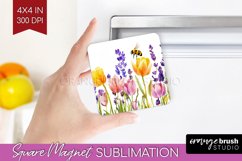 Wildflowers Magnet Sublimation - Watercolor Flowers Square Product Image 1