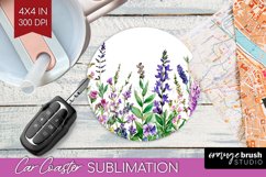 Wildflowers Car Coaster - Watercolor Flowers Coaster PNG Product Image 1
