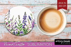 Wildflowers Round Coaster - Watercolor Flowers Coaster PNG Product Image 1