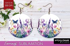 Wildflowers Round Earrings - Watercolor Flowers PNG Product Image 1