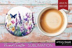 Wildflowers Round Coaster - Watercolor Flowers Coaster PNG Product Image 1