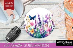 Wildflowers Car Coaster - Watercolor Flowers Coaster PNG Product Image 1