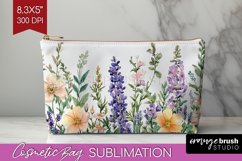 Wildflowers Cosmetic Bag - Watercolor Flowers Makeup Bag PNG Product Image 1
