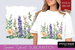 Wildflowers Square Tshirt Background - Watercolor Flowers Product Image 1