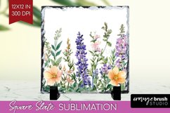Wildflowers Slate PNG - Watercolor Flowers Square Slate Product Image 1