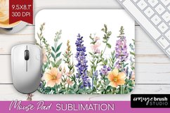 Wildflowers Mouse Pad Sublimation - Watercolor Flowers PNG Product Image 1