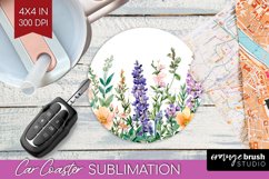 Wildflowers Car Coaster - Watercolor Flowers Coaster PNG Product Image 1