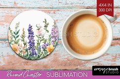 Wildflowers Round Coaster - Watercolor Flowers Coaster PNG Product Image 1