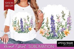 Wildflowers Round Tshirt Background - Watercolor Flowers PNG Product Image 1