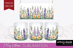 Wildflowers Mug Wrap - Watercolor Flowers Mug PNG Product Image 1