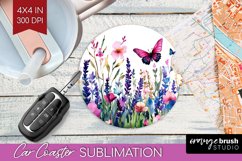 Wildflowers Car Coaster - Watercolor Flowers Coaster PNG Product Image 1