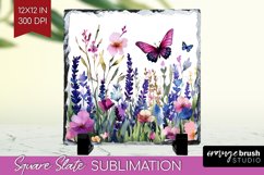 Wildflowers Slate PNG - Watercolor Flowers Square Slate Product Image 1