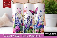 Wildflowers Tumbler Wrap - Watercolor Flowers Tumbler PNG Product Image 1