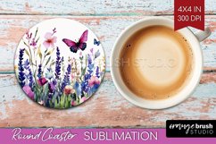 Wildflowers Round Coaster - Watercolor Flowers Coaster PNG Product Image 1