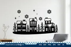 Winter Village Decal SVG | Snowy Christmas Scene Cut File Product Image 2