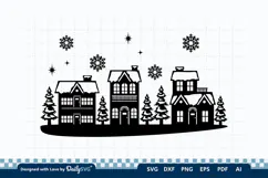 Winter Village Decal SVG | Snowy Christmas Scene Cut File Product Image 1