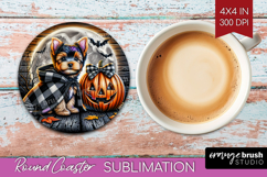 Yorkie Dog Round Coaster Halloween Coaster PNG Sublimation Product Image 1