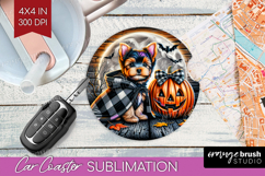 Yorkie Dog Car Coaster Halloween Coaster PNG Sublimation Product Image 1