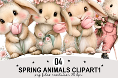 Whimsical Spring Animals Clipart Watercolor png Product Image 1