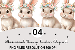 Whimsical Bunny Easter Clipart, Watercolor Easter Bunny PNG Product Image 1