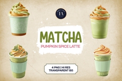 Matcha Pumpkin Spice Latte Clipart Bundle 4 PNG Product Image 1