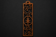 Laser Cut Evergreen Tree Wooden Bookmark with Elegant Vine Product Image 1