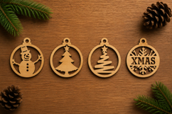 Snowman, Christmas Tree &amp; Xmas Snowflake Wooden Decorations Product Image 1