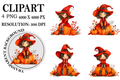 Whimsical Halloween Girl Clipart Watercolor PNG Product Image 1