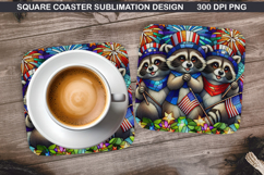 Raccoon Coaster Sublimation, 4th Of July Coaster PNG Design Product Image 1