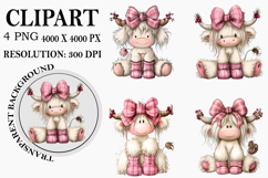 Christmas Highland Cow Clipart Watercolor PNG Product Image 1