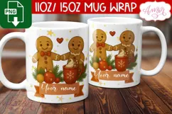 Cute Christmas mug wrap PNG, Gingerbread man mug template Product Image 3