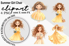 Whimsical Summer Girl Chair Clipart Watercolor png Product Image 1