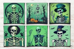 Green Halloween Freaky Skeleton Digital Paper, Evil Skeleton Product Image 2