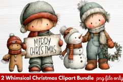 2 Whimsical Christmas Clipart | Cute Festive Holiday PNG Product Image 1