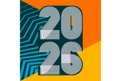 Cover with vertical 2026 number on geometric background Product Image 1