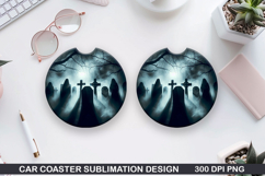 Cemetery Car Coaster Sublimation | Halloween Coaster PNG Product Image 1